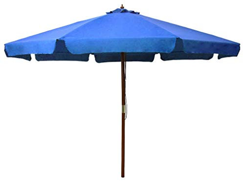 Festnight Sombrilla de Jardín con Palo de Madera Sombrilla para Exterior Patio Terraza Con Ventilación y Sistema Doble de Polea Azul 330 x 254 cm