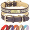 Didog Hundehalsband, Leder, mit Gravur des Namensschildes aus Messing, geflochtenes Leder, weich gepolstert, verstellbar, für kleine, mittelgroße und große Hunde,Beige, M(Halsumfang 30–39 cm)