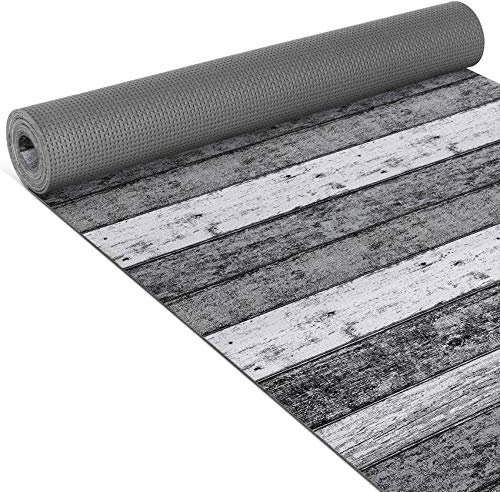 ANRO Küchenläufer Teppich Läufer gewebt Muster Holz Grau 65x500cm Viele Größen/Muster