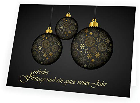 Weihnachtskarte Kugeln in schwarz und gold mit passendem Umschlag 2x Karte 2x Umschlag