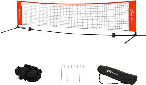 Soozier 10ft Portable Soccer Tennis/Pickleball/Badminton/Mini Tennis Net w/Sideline for Training with Included Storage Bag, Red