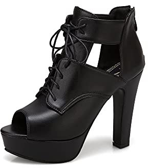Zapatos de tacón con cremallera y cordones de tacón alto con plataforma de agua de 11,5 cm, zapatos casuales para mujer, talla grande Z33-4S, Negro , 44 EU