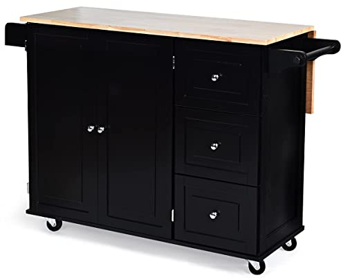 COSTWAY Carro de Cocina con Ruedas Carrito Auxiliar Carro de Servicio Multiuso Aparador Buffet para Comedor Restaurante (Negro)