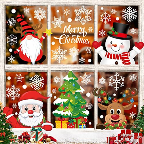 Niwicee Fensterbilder Weihnachten Selbstklebend Fensterdeko Weihnachtsbaum Fenstersticker Weihnachtsmänner Fensterbilder Süße Elche Schneeflocken Fenster Deko Doppelseitig Wiederverwendbar Aufkleber