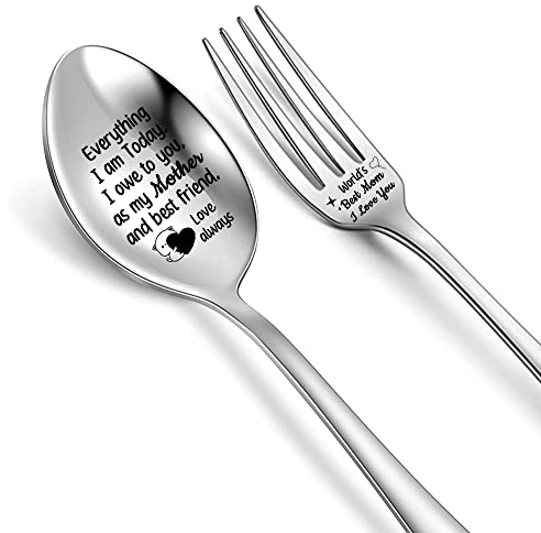 2PC Soup Spoon and Fork Pack Dad Birthday Gift Engraved Coffee Tea Spoons Appreciate Daddy Ice Cream Dessert Cake Forks Papa I Love You Reminder Father's Day Thank You Retirement Christmas Tablespoon