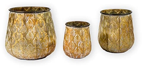 colourliving Übertopf Pflanztopf Cauldron Serie Pflanzgefäß aus Zink Rund Blumentopf Metall Blumenpott (35, Gold)