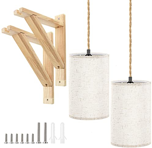 LABOREDUCER Lámpara de Pared de Granja Con Enchufe, Colgante de Cuerda de Cáñamo 4,5 m, Rústica Con Soportes Para Salón, Dormitorio