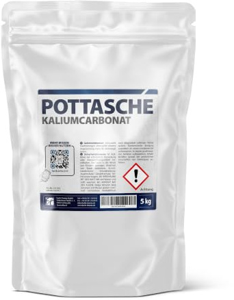 Pottasche 5 kg – Kaliumcarbonat, K2CO3, Kalisalz Pulver | Alkalischer Reiniger und Fettlöser | Rohstoff für Seifenherstellung und Glasindustrie | CAS 584-08-7