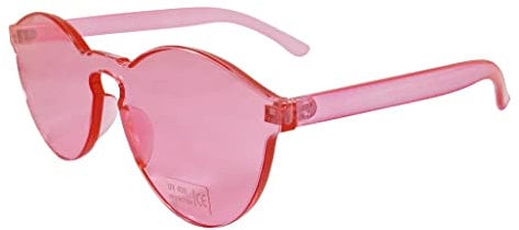 Komonee Frameless Sunglasses Round Frame Clear Pink Lens Tint Glasses Designer Mens Womens UV400 Protection Classic Shades