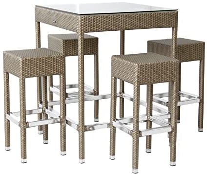 Konway SMALL Polyrattan Garten Bar Set Möbel Mokka Stehtisch Barhocker Tisch Gartenmöbelgarnituren Gartenmöbel Terrasse Sitzgruppe Outdoor Möbel