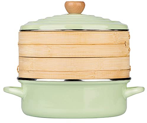 CAJOLI 10.2 Pulgadas de Stock de Esmalte con Tapa y Cesta de Vapor de Vapor de 9.8 Pulgadas, Gas de inducción Universal, Bote de Esmalte para cocinar Alimentos saludables