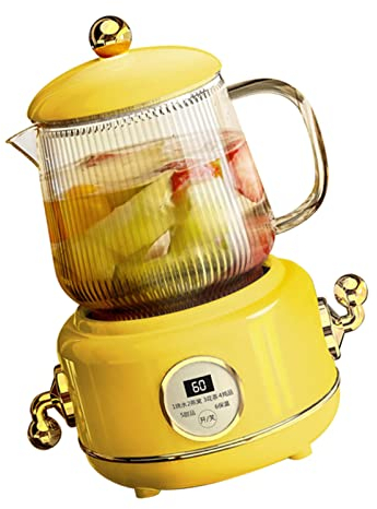 Bouilloire électrique en Verre en Acier Inoxydable, Mini Bouilloire électrique 220 V, Théière à Fleurs Anti-débordement, Bouilloire Multifonctionnelle pour la Maison et le Bureau(Jaune)
