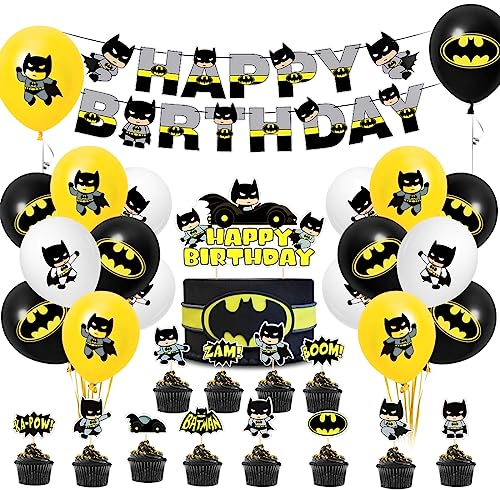 Geburtstag Luftballons Junge, 32 Stück Luftballons Geburtstagsdeko Fledermaus, Geburtstag Banner, 18 Latex Luftballons Gelb Weiß Schwarz, Kuchendekoration, für Kindergeburtstag Decorations