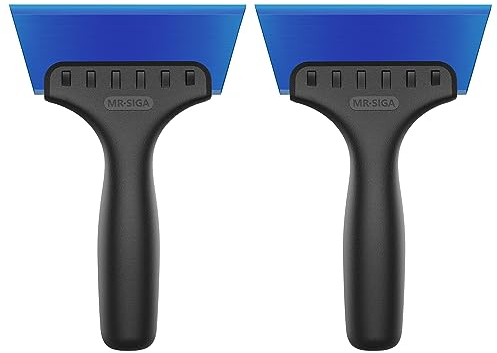 MR.SIGA Piccolo tergivetro per piastrelle, vetro, specchi, doccia, tergivetro per i finestrini dell'auto, tergivetro 2 in 1 con raschietto per il ghiaccio incorporato, 2 pezzi