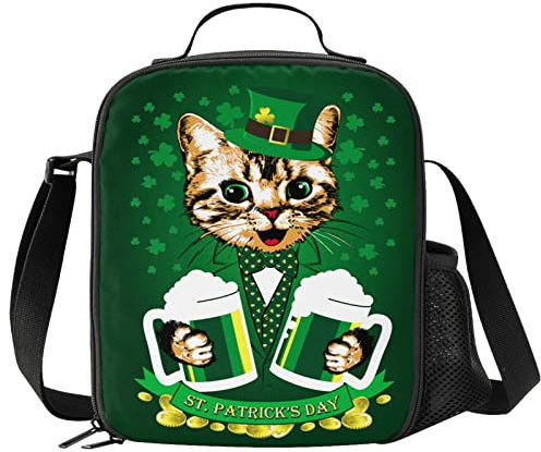 Fiambrera para el día de San Patricio, bolsa de almuerzo aislada para niños con bolsillo lateral y correa para el hombro, perfecta para la escuela /