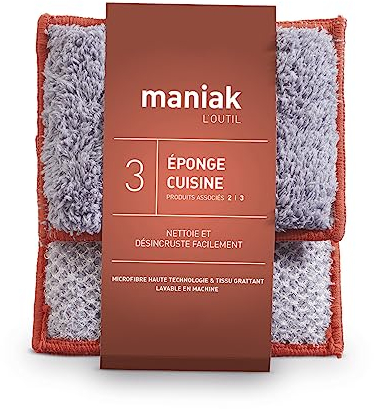 Lot de 2 Eponges Reutilisable & Lavable pour Vaisselle et Cuisine – Produit Innovant avec 1 Face Grattante et Une Face Absorbante en Microfibre, Neutre