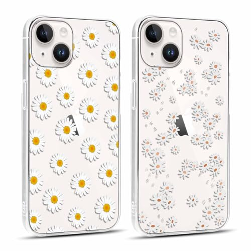 Yoedge 2 × Cover per iPhone 14/ iPhone 13 6,1 - Custodia Fiori Fiore per Telefono in Trasparente con Margherita Aesthetic Motivi Design, Custodie per Cellulare in Silicone TPU per iPhone 14/13 Case
