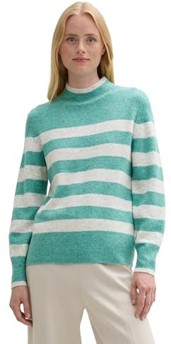 TOM TAILOR Denim Damen 1043725 Pullover, 36477-Green Beige Stripe, S