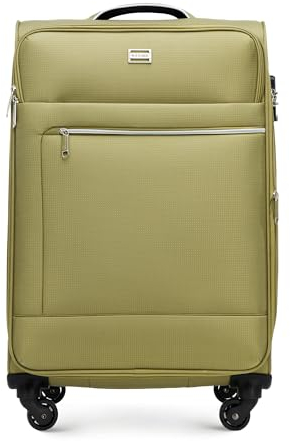 WITTCHEN MIRA Line Mittlerer Koffer Gepäck Weichgepäck Trolley Reisekoffer Rollkoffer aus Polyester Tragegriff Teleskopgriff Vier Lenkrollen TSA Kombinationschloss Größe M Grün