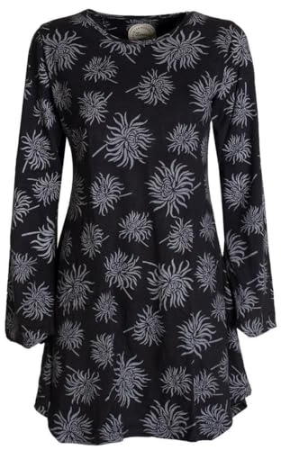 Vishes - Alternative Bekleidung - Langarm Damen Blumen-Tunika Shirt-Kleid Glockenärmel Baumwolle
