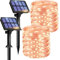 litogo 2 Stück Solar Lichterkette Aussen, 12M 120 LED Lichterkette Außen Wasserdicht KupferDraht 8 Modus Solarlichterkette Deko für Garten, Balkon, Terrasse, Tor, Hof, Hochzeit, Party (Orange)