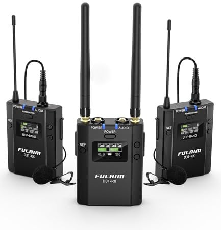 FULAIM D31 UHF Wireless Lavalier Microphone System, 40-Channel Professional Omnidirectional Wireless Lapel Mic for DSLR Camera Smartphone YouTube Interview Vlogging Conference Field Recording - 2TX