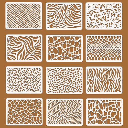 RXKFIGX 12 Stück Scrapbooking Schablonen,Schablonen Set Boden und Wanddekoration Kuchenschablone für Scrapbooking Zeichnen Nachzeichnen DIY Holz Möbel Wand Boden Dekor