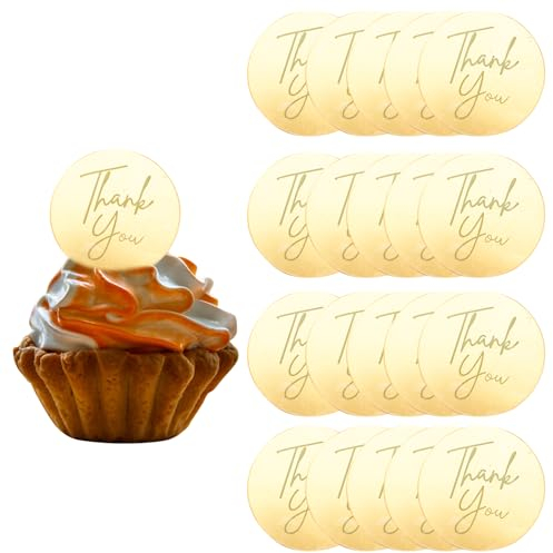 URROMA Cupcake Toppers - 20 Pcs Round Thank You Cake Discs & Picks - Personalized Acrylic Cake Decoration