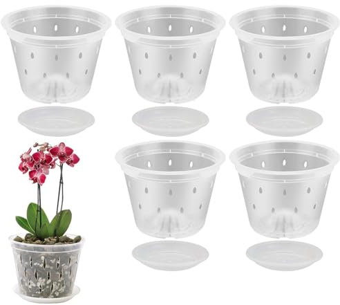 Vaso per orchidee con fori, vasi per orchidee da travaso | Fioriera per orchidee con foro – Vaso per orchidee traspirante e scanalato, vasi per orchidee trasparenti da rinvasare in interni ed esterni