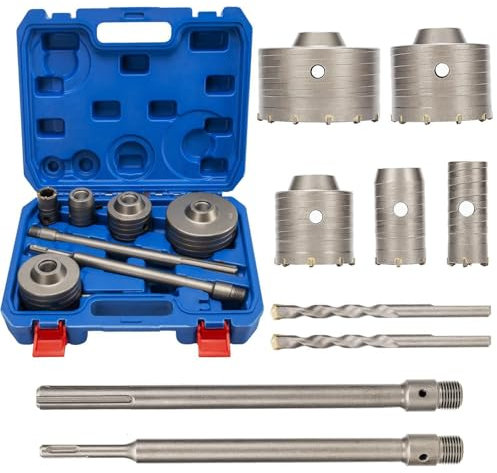 Carotatrice a Tazza per Muro Ø30/40/65/80/100mm Albero SDS Plus Da 300 Mm E SDS-Max Da 300 Mm, 9 Pezzi Carotatrice per Cemento e Calcestruzzo