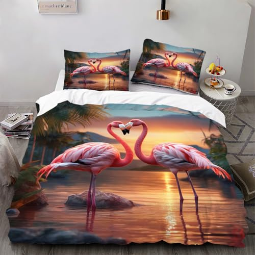 Ruiqieor Bettwäsche 135x200cm,Flamingo Motiv Bettwäsche-Set Baumwolle Mikrofaser 1 Bettbezug + 2 Kopfkissenbezug 80x80cm mit Reißverschluss（#8）