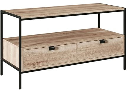 Miroytengo Mueble de TV Aliaj 2 Cajones 1 Espacio Central Salón Comedor Negro y Roble Claro 100 cm