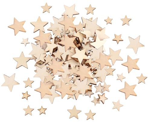 JJUNW 200 Stück Holzsterne Weihnachts Deko, Holzsterne Streudeko, 1/2/3cm Holzsterne zum Basteln Sterne Deko Konfetti Blank Mini Holzdeko für Weihnachtsfeier Geschenk DIY Handwerk Hochzeit Tischdeko
