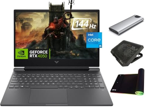 HP Victus Gaming Laptop, 15.6 144Hz FHD, 8-Core i5-13420H, NVIDIA RTX 4050 6GB GPU, 16GB RAM, 512GB SSD, Backlit KB, WiFi 6, Webcam, KeyPad, USB-C, 3-in-1 Gaming Bundle, US Version KB, Win 11