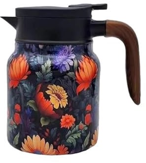 Retro Floral Tea Pot Stainless Steel Tea Kettle Drip-Proof Tea Pot Kitchen Tea Kettle with Tea Infuser for Home and Dining Room(Orange)