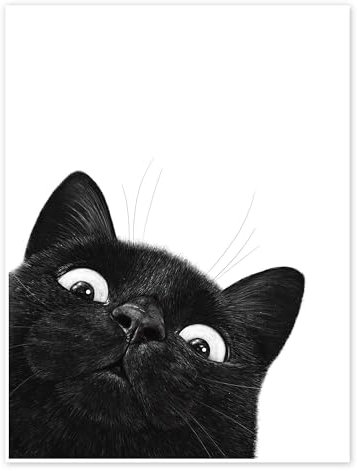 Posterlounge Lustige schwarze Katze Poster von Valeriya Korenkova 50 x 70 cm Schwarz-Weiß Wandbilder Wanddeko