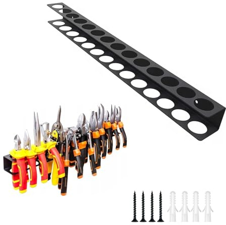 HERKINDNESS Tournevis Étagère Murale, 40 cm Support Mural Tournevi, Noir 14 Trous Étagère Murale Porte-Outils, avec Vis et Tubes D'expansion, pour Garages, Ateliers, Établis