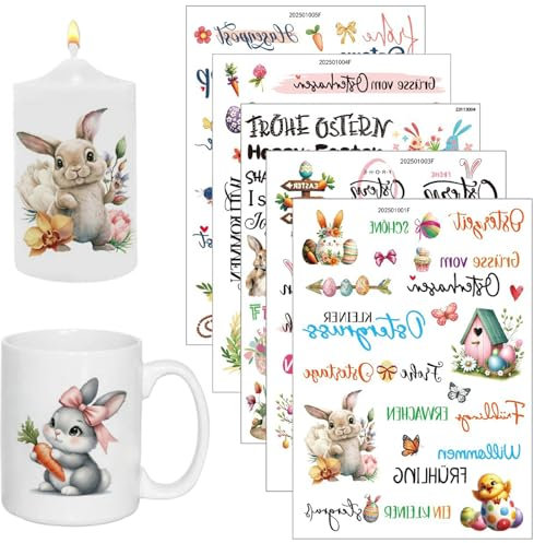 5 hojas de Adhesivo para frotar, Pegatinas de Pascua, Pegatinas de transferencia de papel de aluminio para manualidades y decoración para vidrio, madera, álbumes de fotos, decoraciones de bricolaje