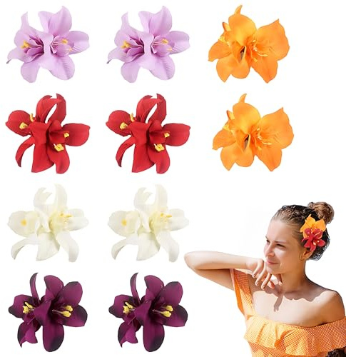 5 Colors Flower Hair Clips,Red Orange Hawaiian Flower Hair Pins,Artificial Bohemian Flowers for Women and Girls Wedding Beach Party Bridal Tropical Floral Hair Accessories
