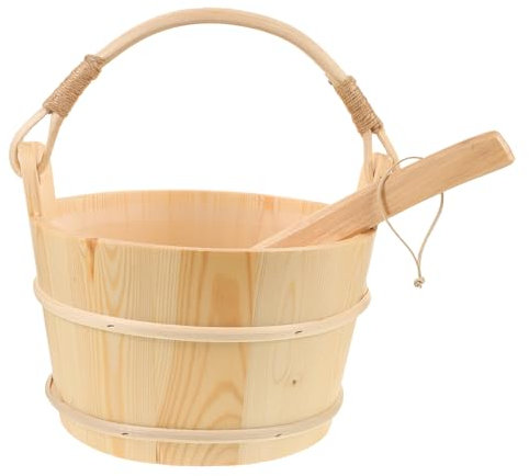 HANABASS Holz Saunakübel Und Schöpfkelle Satz Natürlicher Badeeimer Für Sauna Spa Bad Hölzerner Wasserlöffel Leicht Tragbar Robustes Holzmaterial Geeignet Für Sauna Und Dusche