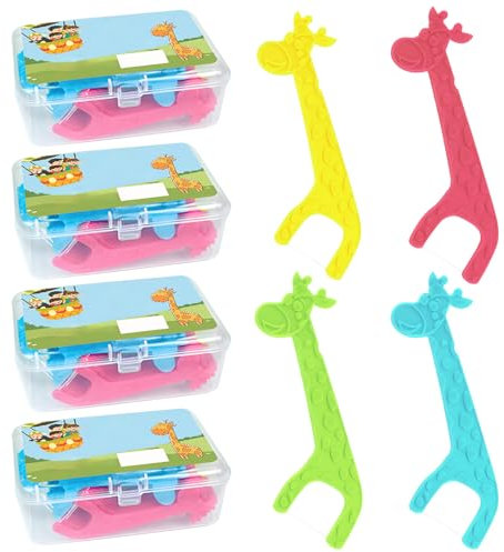 UOCAI 160 Stück Zahnseide Kinder Zahnseide Sticks Dental Floss für Engen Zahnzwischenräume Handgriff ist eine Giraffe in 4 Farben Ungewachst Zahnseide Rutschfest 4er Pack 40 Stück pro Karton