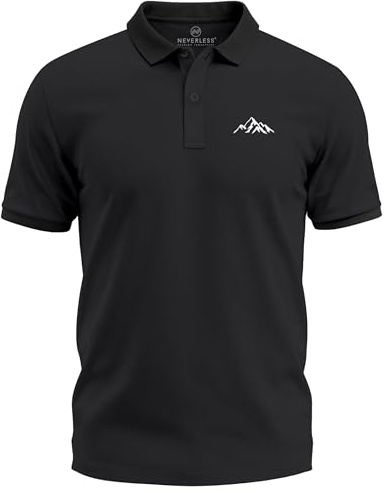 Neverless® Poloshirt Herren Bedruckt mit Berg Logo– Outdoor-inspiriertes Kurzarm Polo aus Baumwolle – Ideal für Wandern Freizeit Natur Schwarz 4XL