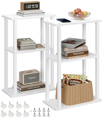TUTOTAK Kleiner Beistelltisch Schmaler Beistelltisch Nachttisch 2er Set Couch Sofatisch mit Rollen für Wohnzimmer Schlafzimmer Weiß V1TB01BW0612EU