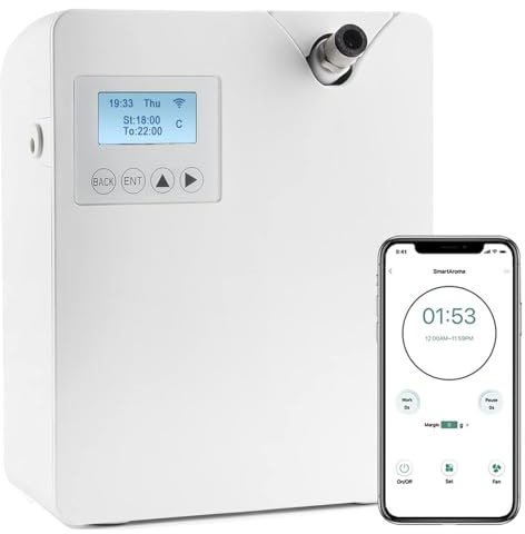 Machine à air parfumée intelligente 300 ml pour la maison,diffuseur d'huiles essentielles sans eau avec technologie de nébulisation,contrôle Bluetooth Wi-Fi,couverture 2000 pieds carrés (Pearl White)