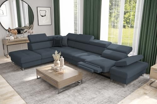 L-Form Sofa 225×350 cm, Stauraum und Schlaffunktion, Dunkelblau, Links
