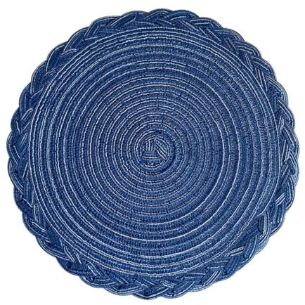 Woven Round Placemats,Non-Slip Heat Resistant Non Slip Braided Coasters,3 Sizes for Dining Table,Christmas & Home Decor,Washable,(30cm-Blue)