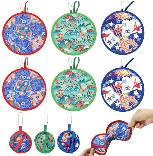 SAIIURV 6 Pcs Eventail Rond Pliant, Éventail de Poche, Mini Eventail Japonais Chinois Éventails Pliant pour Fête Mariage Décoration Personnelle (6 Pcs)