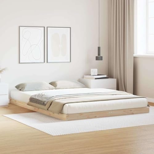 Hommdiy Bodenbett Weiß 160x220 cm Massivholz Kiefer