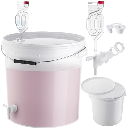 KADAX Gäreimer 20L Set mit Auslaufhahn, Gärröhrchen & Gummistopfen, Gärbehälter aus Kunststoff mit Ablasshahn, Gärspund & Stopfen für Weinherstellung