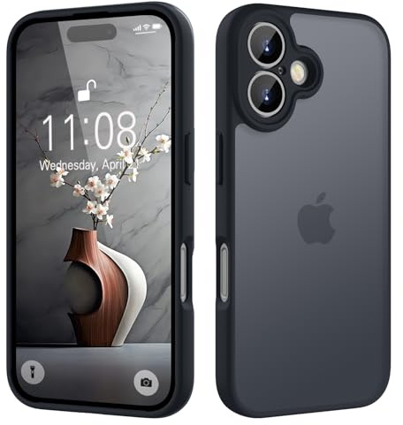 KPPIT for iPhone 16 case,Black | [Shockproof Military Grade Drop Protection] [Frosted Translucent]